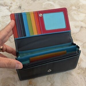 Graffiti Black Leather Medium Sized Multi Coloured Interior Wallet